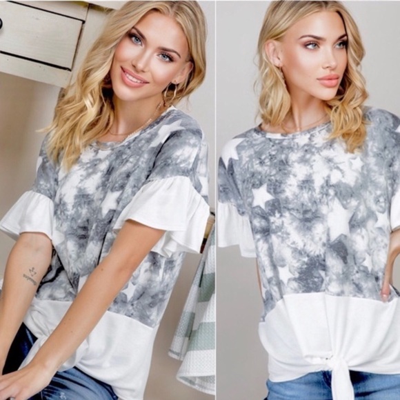 a.gain Women’s Tie Dye Star Print Front Tie Top M - Picture 2 of 4